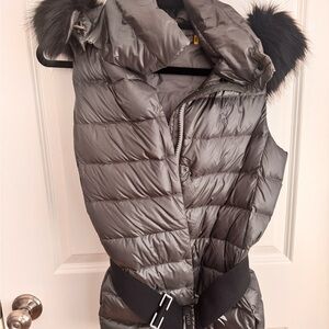 Polo Ralph Lauren Gray Puffer Vest with Fur Trim